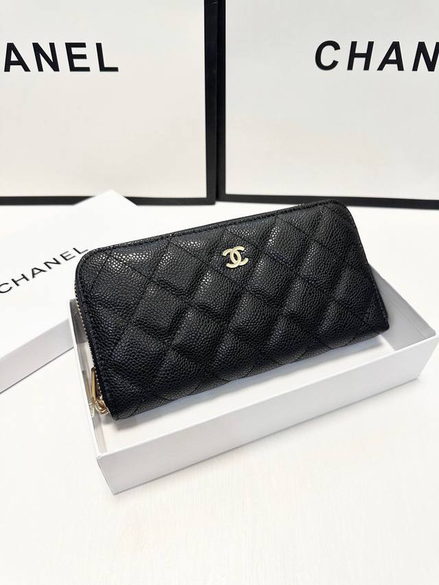 Color Black Size 19X10 Real Shot Of Chanel's Popular Caviar Single Zipper Wallet
