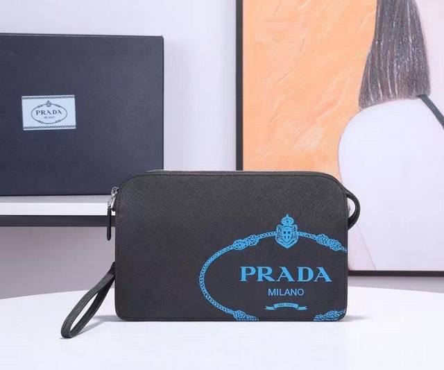 With Original Box Saffiano Leather Men's New Style Clutch Bag Counter Synchroniz
