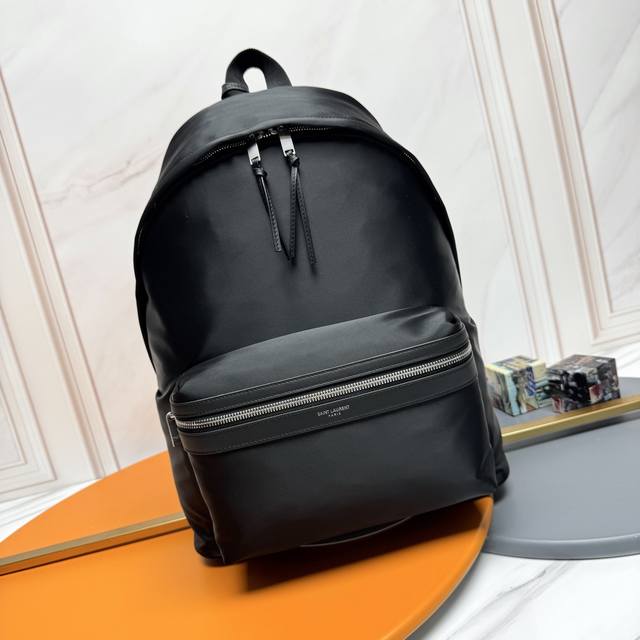 Backpack Nylon Fabric Black Silver Buckle Silk Fabric With Cowhide Limited Editi