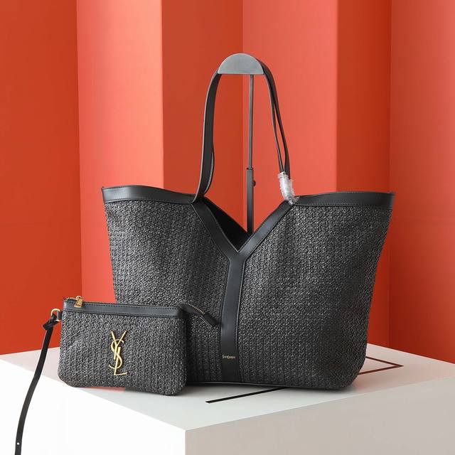 size 50 31 11 Ysl Yves Saint Laurent Straw Tote Bag Large Straw With Leather