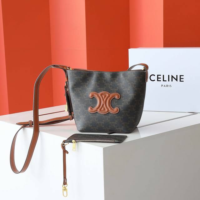 New Arrival Celin* Cuir Triome Small Logo Printed Leather Bucket Bag Continuing