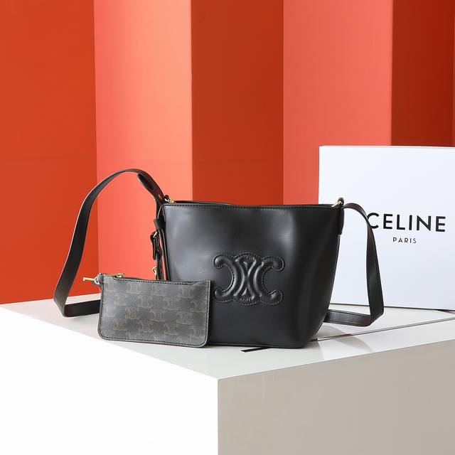 New Arrival Celin* Cuir Triome Small Logo Printed Leather Bucket Bag Continuing
