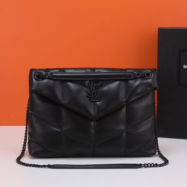 Large Size 35Cm Model 8001-1 Black Black Buckle Loulou Puffer Quilted Lambskin B