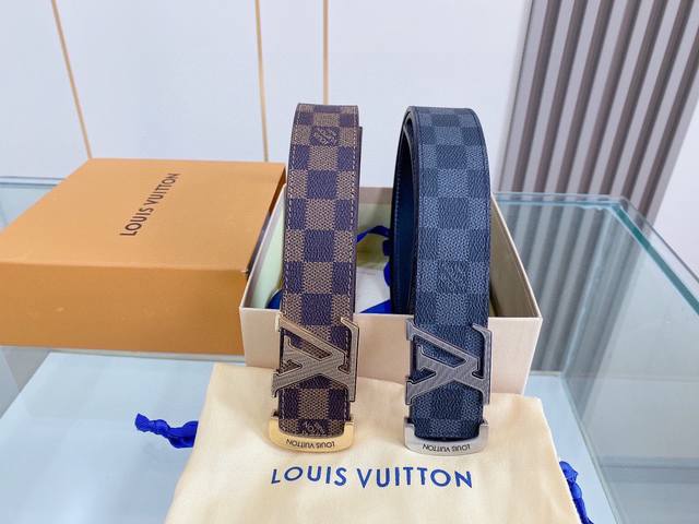 Louis Vuitton Lv Double-Sided Imported Original Leather Belt Adopts Double-Line
