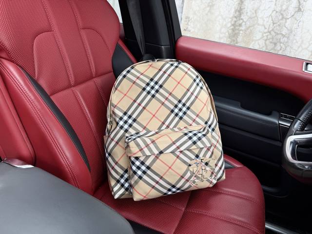 New Burberry Backpack Burberry Check Logo Patch Zipper Closure Polyester Fiber A