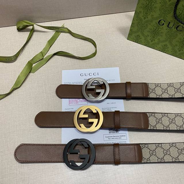 gucci Ebony Double G Canvas Belt Width 40Mm