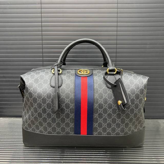 gucci Gucci Savoy Double G Logo Classic Stripe Print Supreme Canvas And Leath