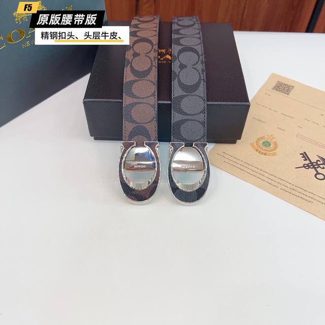 Original Quality Perforated Brand Coach C Men's Color Black Buckle Gold And Silv
