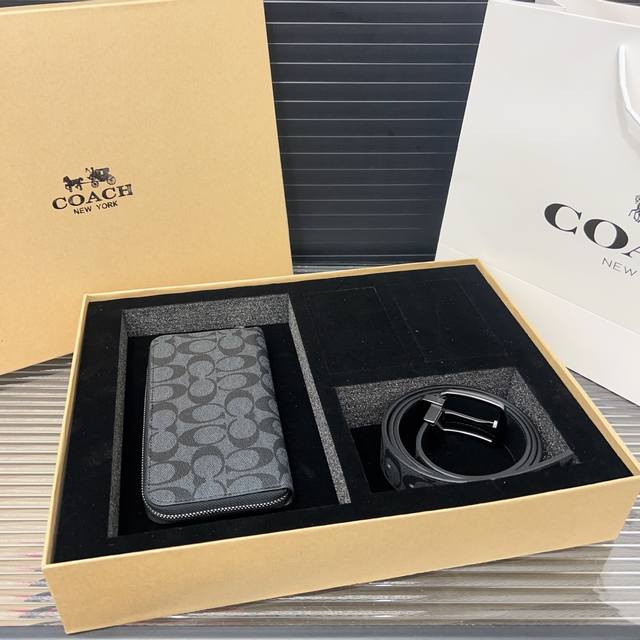 coach Coach 2-In-1 Belt Zipper Wallet Men's Boutique All-Match High-Quality A