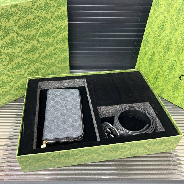 gucci 2-In-1 Belt Zipper Wallet Men's Boutique All-Match High-Quality Alloy B