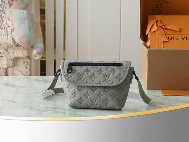 Top Original Single Home Real Shot M14794 Gray Full Leather Embossed Men's Busin
