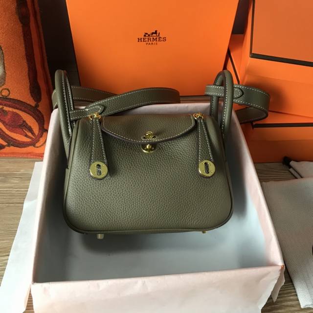 Top-Grain Cowhide With Gift Box Fully Matched Mini Lindy 19Cm Imported Togo Cowh