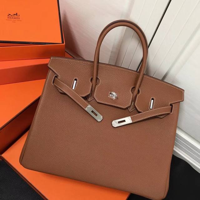 Top-Grain Cowhide 3 Sizes - - Herm-Birkin Silver Buckle Leather Upgraded Importe