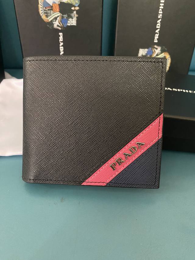 prada Men's Short Oil-Edged New Standard Wallet Counter Latest Style Official