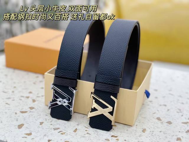 Louis Vuitton Lv Initiales Width 38Mm. Imported Double-Sided Top Layer Leather B