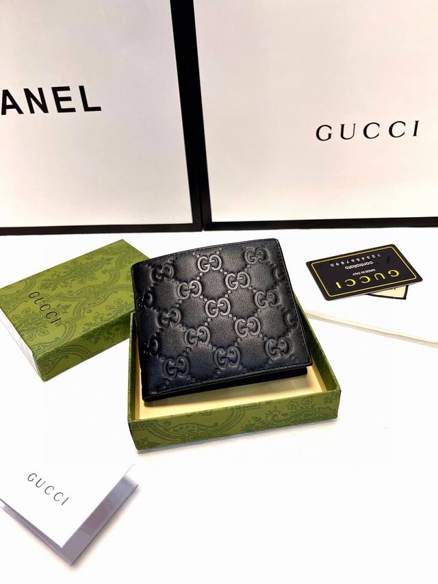 Color Black Size Short 11X10 Gucci Counter Model Men's Short Fold 1:1 Cowhide Fe