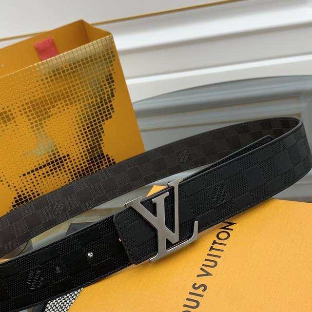 lv Check Double-Sided Belt With Damier Infini Embossed Leather And Deep Damie