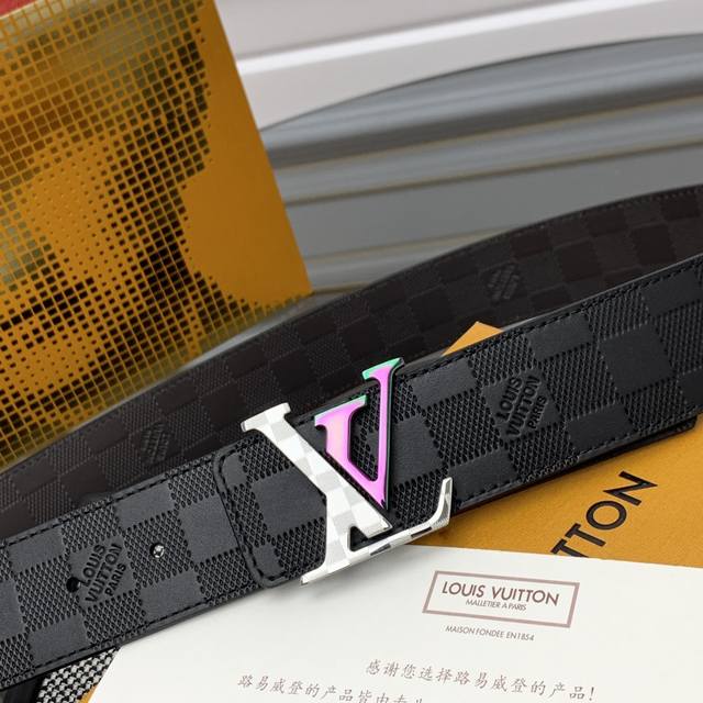 lv Check Double-Sided Belt With Damier Infini Embossed Leather And Deep Damie