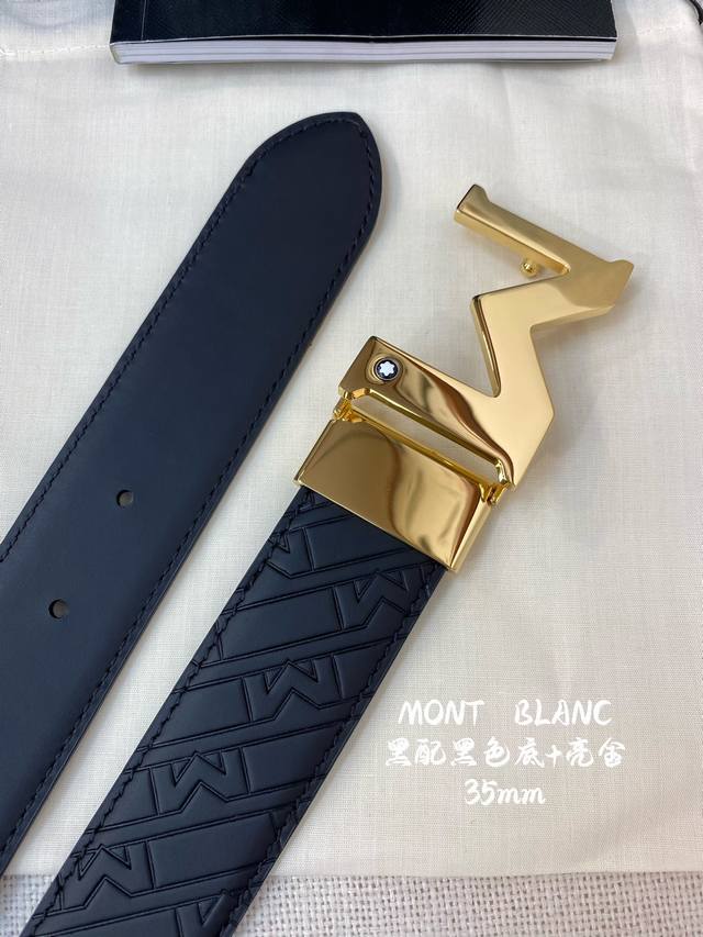 Montblanc Width 3.5Cm Made Of Top Layer Cowhide Embossed Fine Steel Buckle Free-