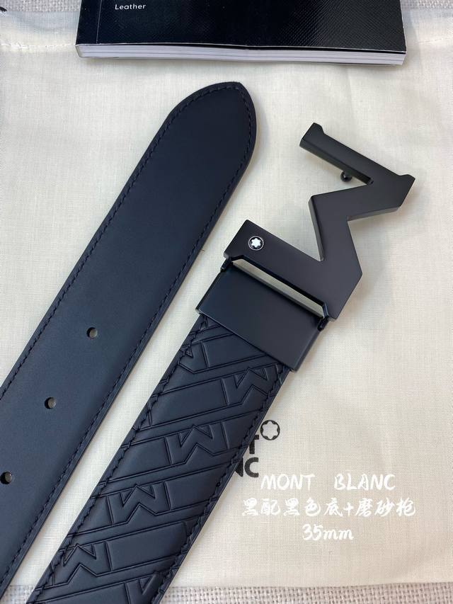 Montblanc Width 3.5Cm Made Of Top Layer Cowhide Embossed Fine Steel Buckle Free-