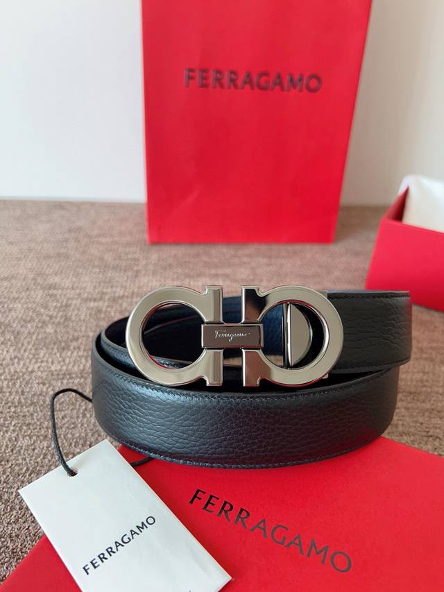 Ferragamo Width 3.5Cm High-End Custom Men's Belt Double-Sided Imported Cowhide C