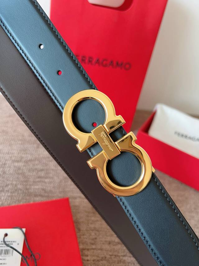 Ferragamo Width 3.5Cm High-End Custom Men's Belt Double-Sided Imported Cowhide C