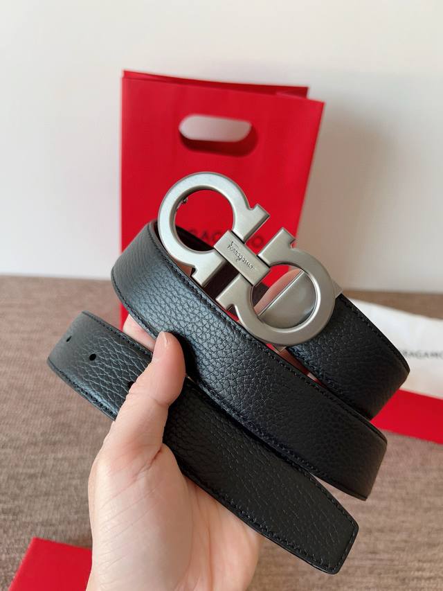 Ferragamo Width 3.5Cm High-End Custom Men's Belt Double-Sided Imported Cowhide C