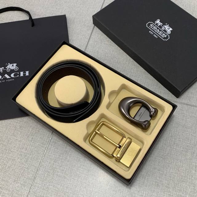 Double Buckle Gift Box Set With Gift Box Coach Gift Box Set Belt Hot Sale 3.8Cm
