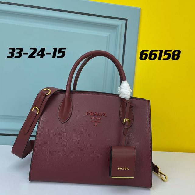 Counter High Quality Prada.#66158 Imported Coarse Cross Leather Imported Calf Le