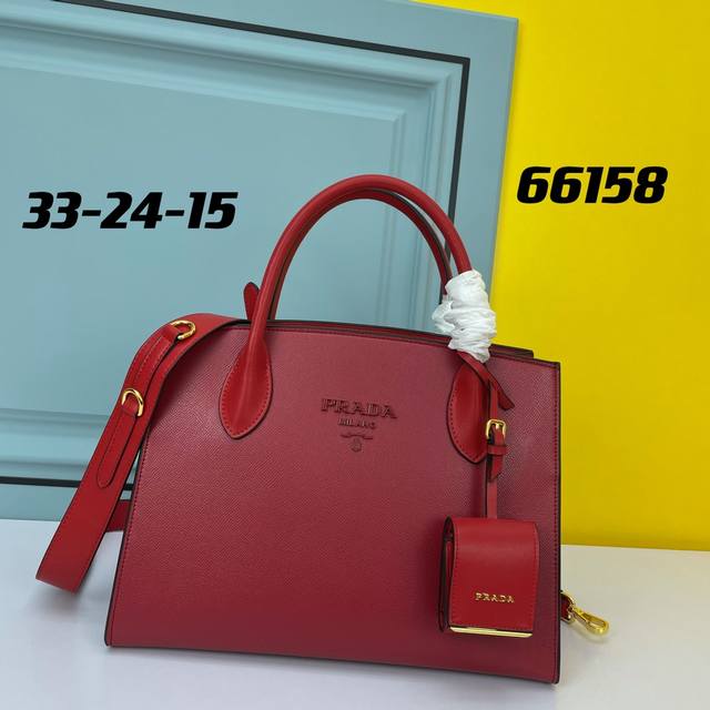 Counter High Quality Prada.#66158 Imported Coarse Cross Leather Imported Calf Le
