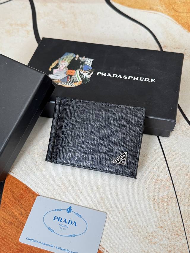 Dollar Clip Prada Exclusive Real Shot Ticket Clip Cross Grain Cowhide Middle Met