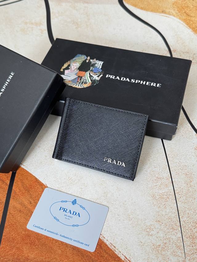 Dollar Clip Prada Exclusive Real Shot Ticket Clip Cross Grain Cowhide Middle Met