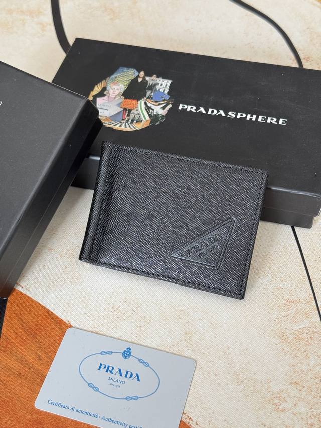Dollar Clip Prada Exclusive Real Shot Ticket Clip Cross Grain Cowhide Middle Met