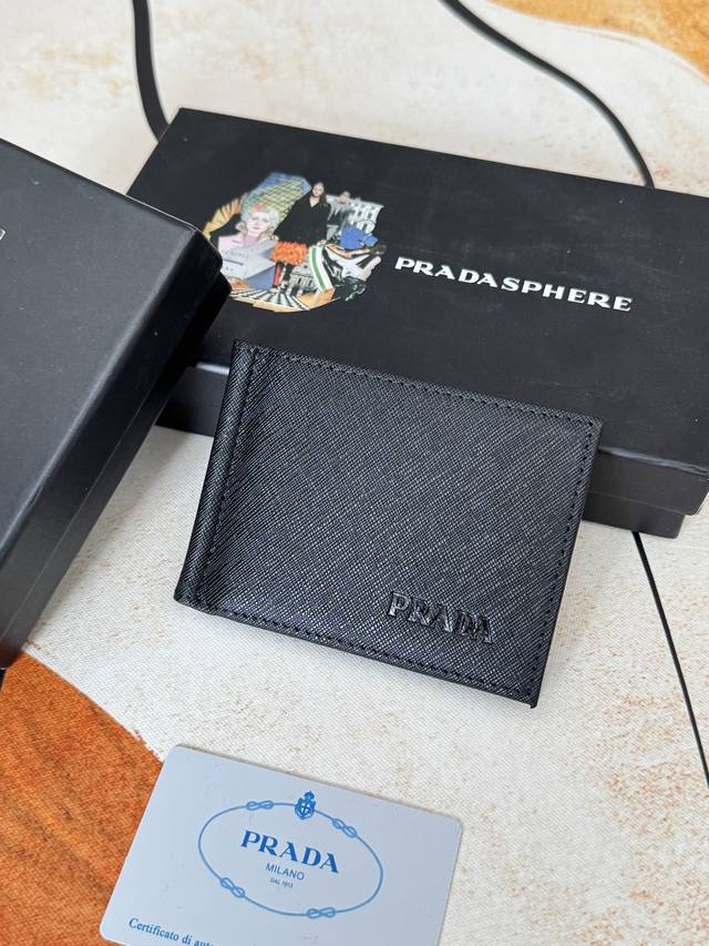 Dollar Clip Prada Exclusive Real Shot Ticket Clip Cross Grain Cowhide Middle Met
