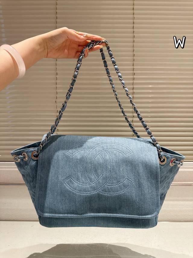 Size 30.20 Chanel Denim Flap Bag Chanel Shopping Bag Exclusive Real Shot New Cha