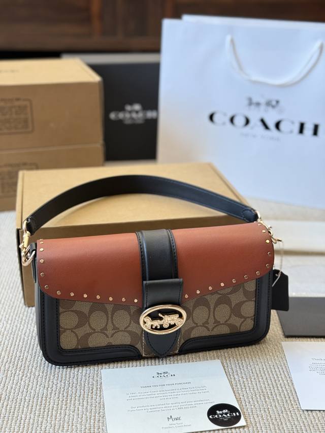Top Quality Original Cowhide Coach Georgie Series Messenger Bag Color Matching R