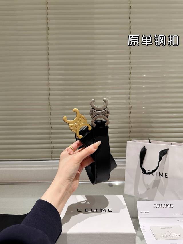 Steel Buckle High Version Belt Celine Cowhide Belt Popular Model Unisex Belt The