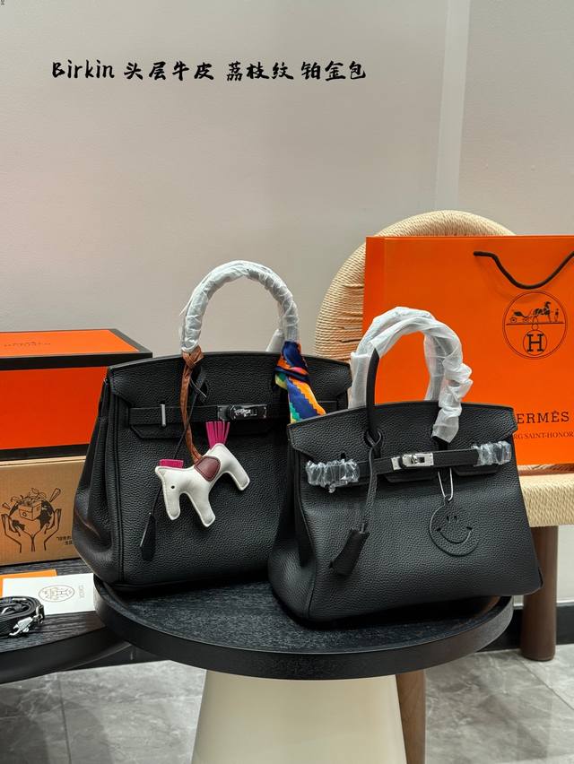 Full Gift Box Packaging Pure Leather. Litchi Pattern Hermes Birkin Bag Top-Grade