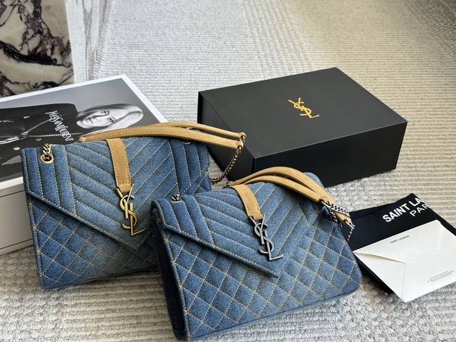 Denim With Box Size 24*17Cm Medium Yves Saint Laurent Ysl Caviar Envelope Bag Le