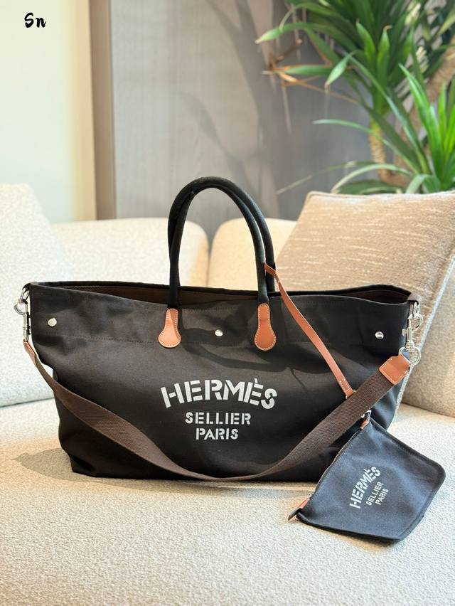 Hermes Canvas Shopping Bag 45Cm