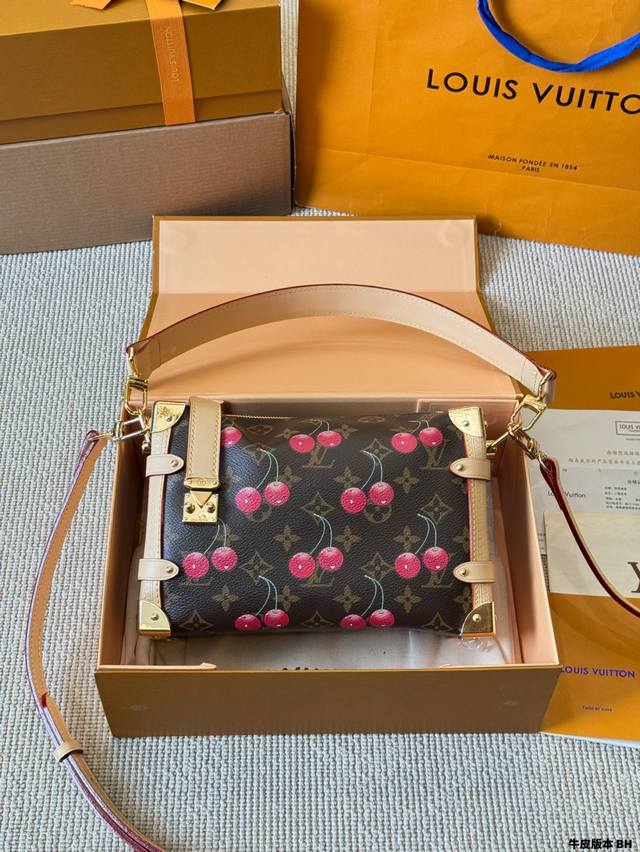 Cowhide Version Lv Side Trunk Cherry Print Gu Ailing Box Bag Box Bag 24 New Mode
