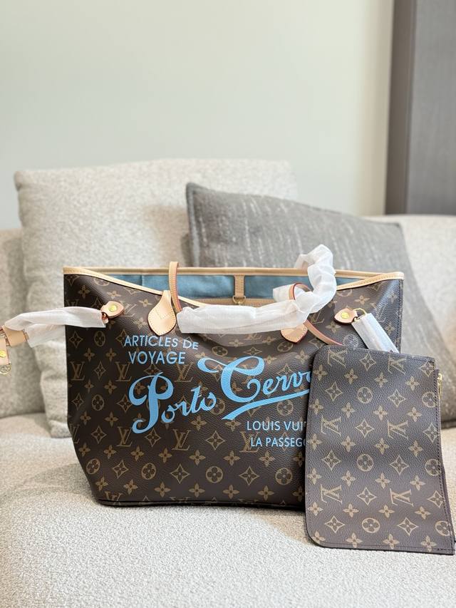 lv Graffiti Letters Neverfull Shopping Bag 31Cm Blue Lining Super High Value