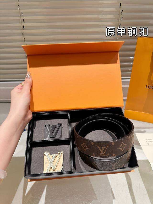 Double-Headed Steel Buckle High Version Belt Lv Cowhide Belt Popular Style Unise