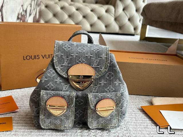 Replica Version Size 20*20Cm Lv Denim Backpack Top Original With Gift Box Origin