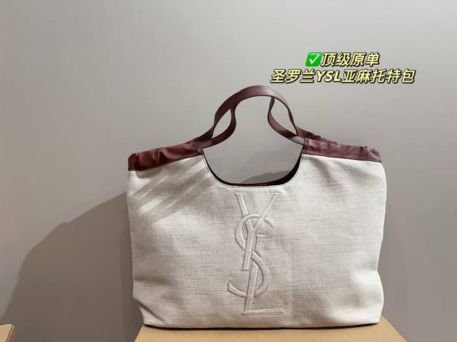 Top Original Size 51.26 Ysl Yves Saint Laurent Linen Tote Bag Ysl Lazy Style Tot