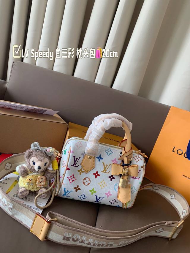 Pendant Gift Set Size 20 14 Lv Speedy White Tri-Color Pillow Bag Shoulder Crossb
