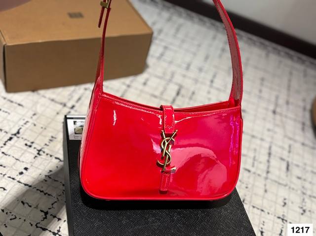 With Box Ysl Saint Laurent Hobo Patent Leather Underarm Bag Today's Square Under