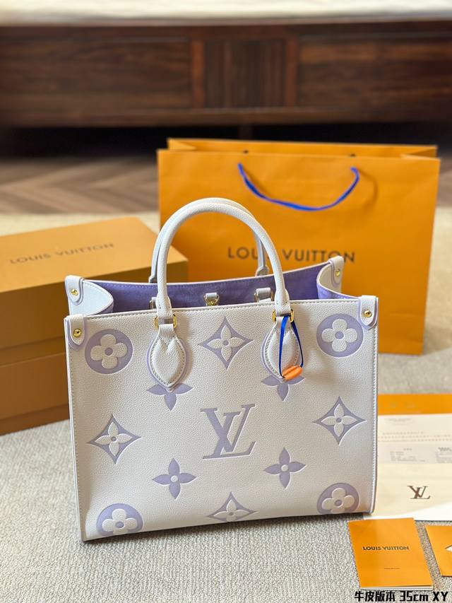 Cowhide Version Lv Onthego 35Cm Embossed Jungle Bag Fashion Tote Bag Elephant Gr