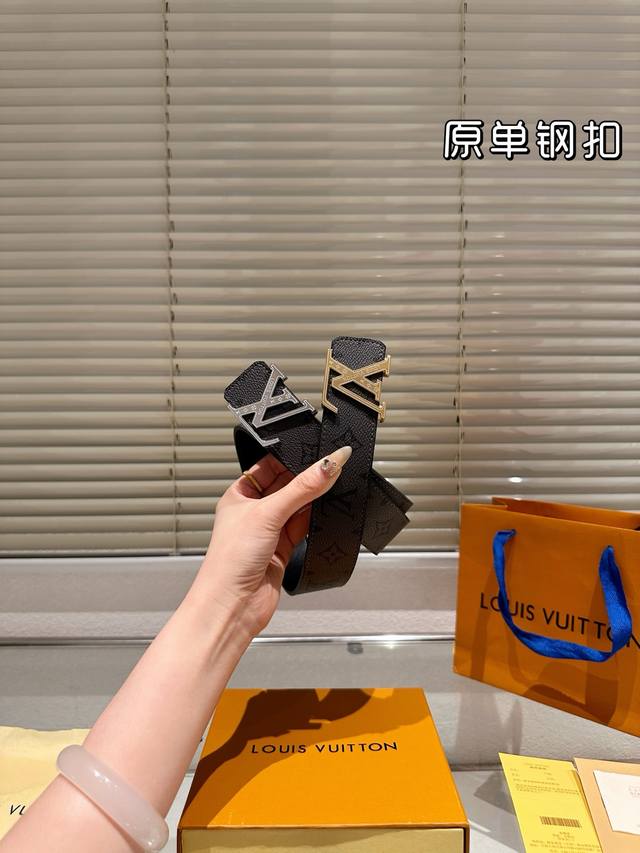 Steel Buckle High Version Belt Lv Cowhide Belt Popular Style Unisex Belt The Mos