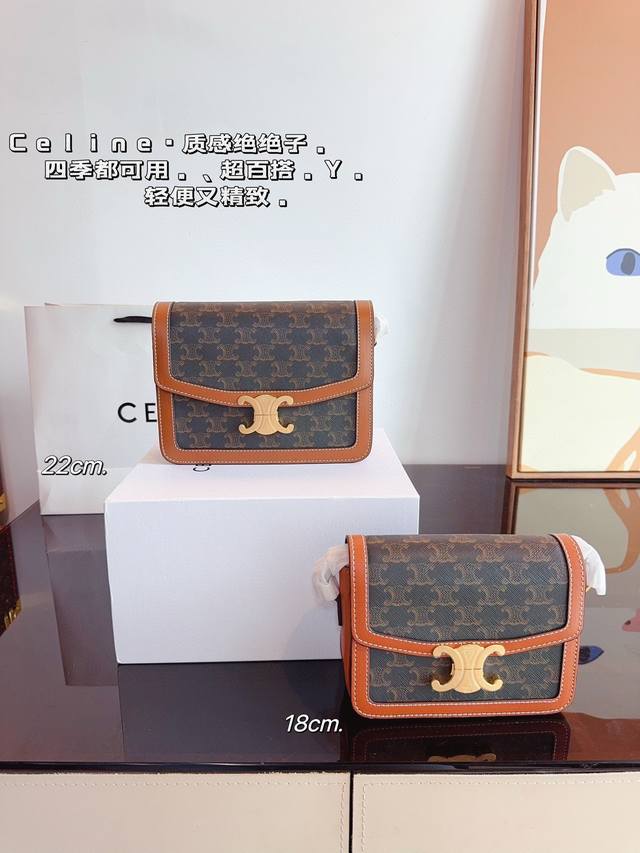 With Gift Box Celine Box Tofu Bag Arc De Triomphe Buckle Second-Hand Bag Sharing